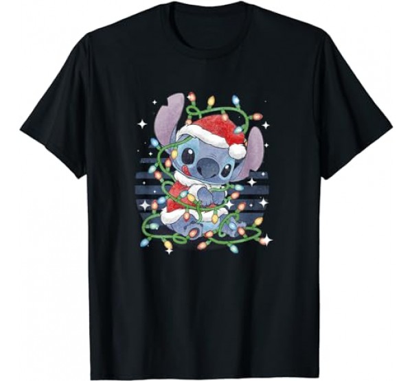 Disney Lilo Stitch Christmas Tangled Lights Portrait T-Shirt Disney Lilo Stitch Christmas Tangled Lights Portrait T-Shirt